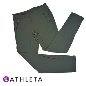 ATHLETA Wander Skinny Pants Size 10 Water Resistant Olive Green Zippered Ankles